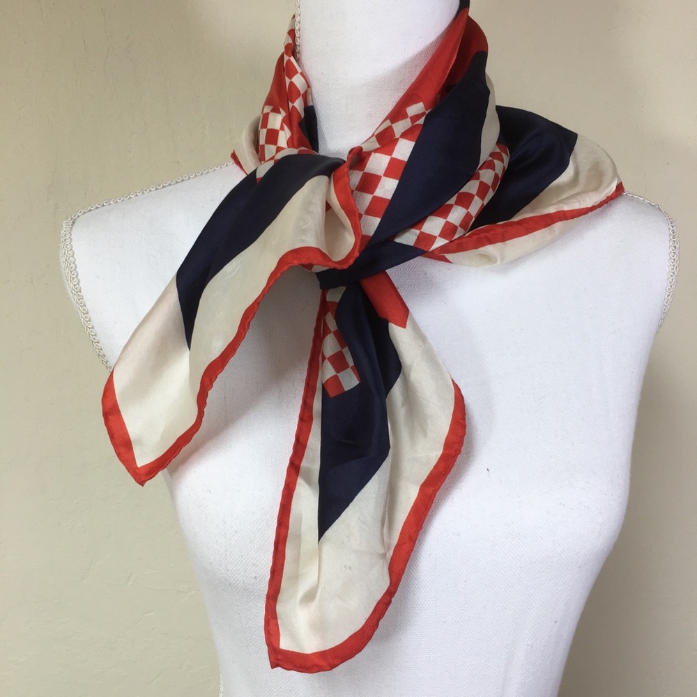 Vintage Geometric Pattern Red White Blue Scarf